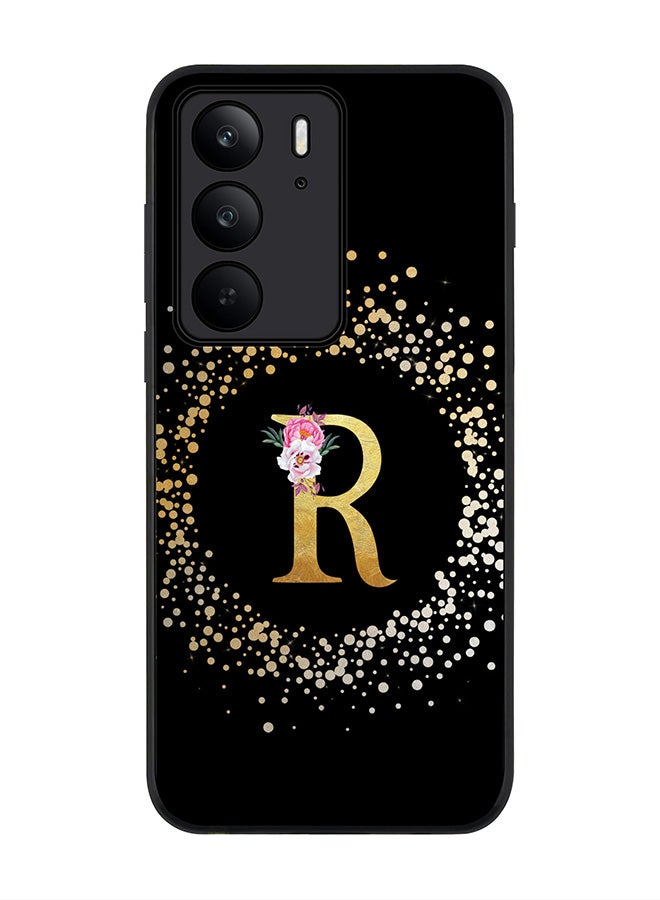 For Realme C75x / C75 4G Case,Slim fit Camera Protection, Shockproof Thin Phone cover  - Custom Monogram Floral - R ( Black )